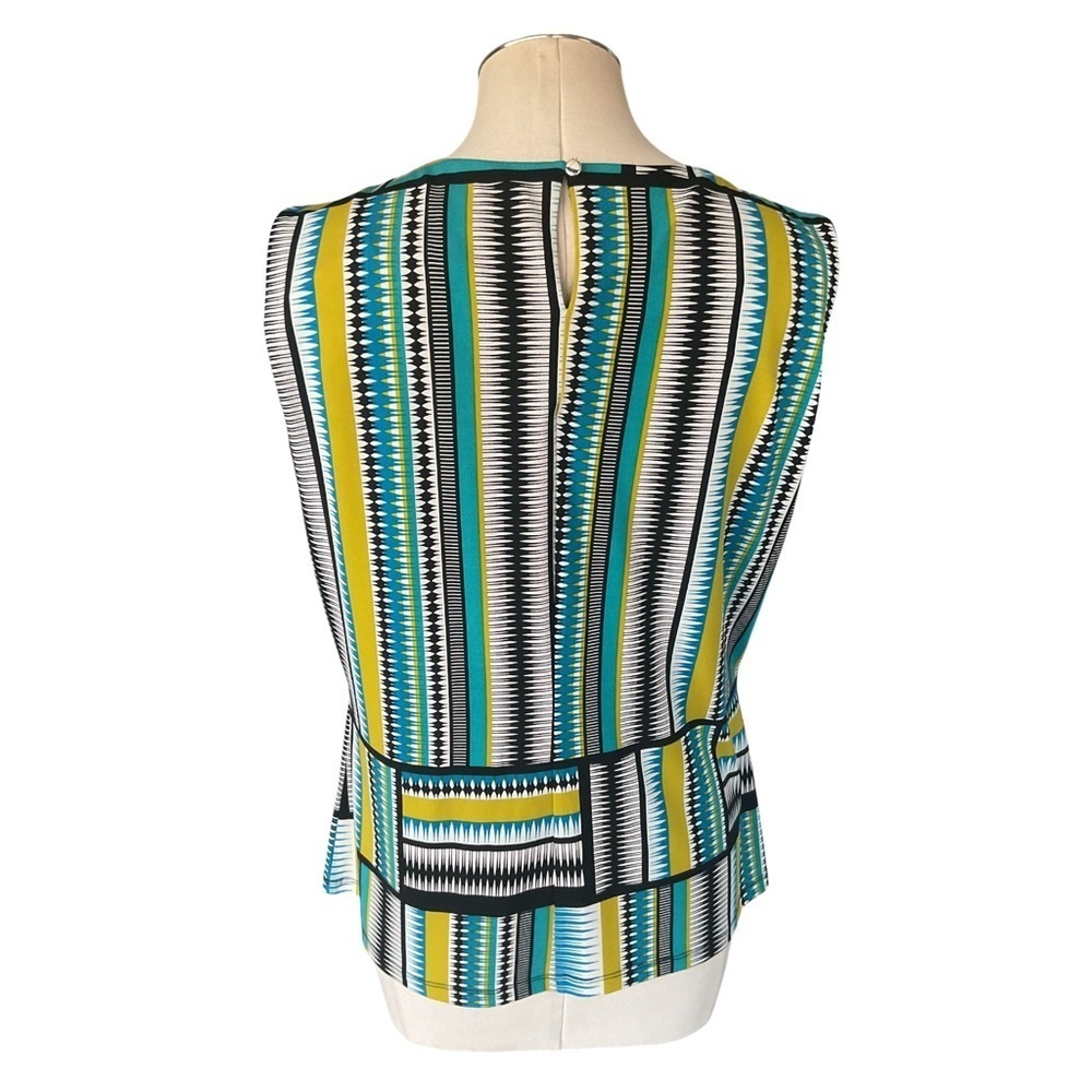 Calvin Klein Women’s Large Geometric Print Sleeveless Blouse Pleated Neck Tunic - Picture 3 of 5